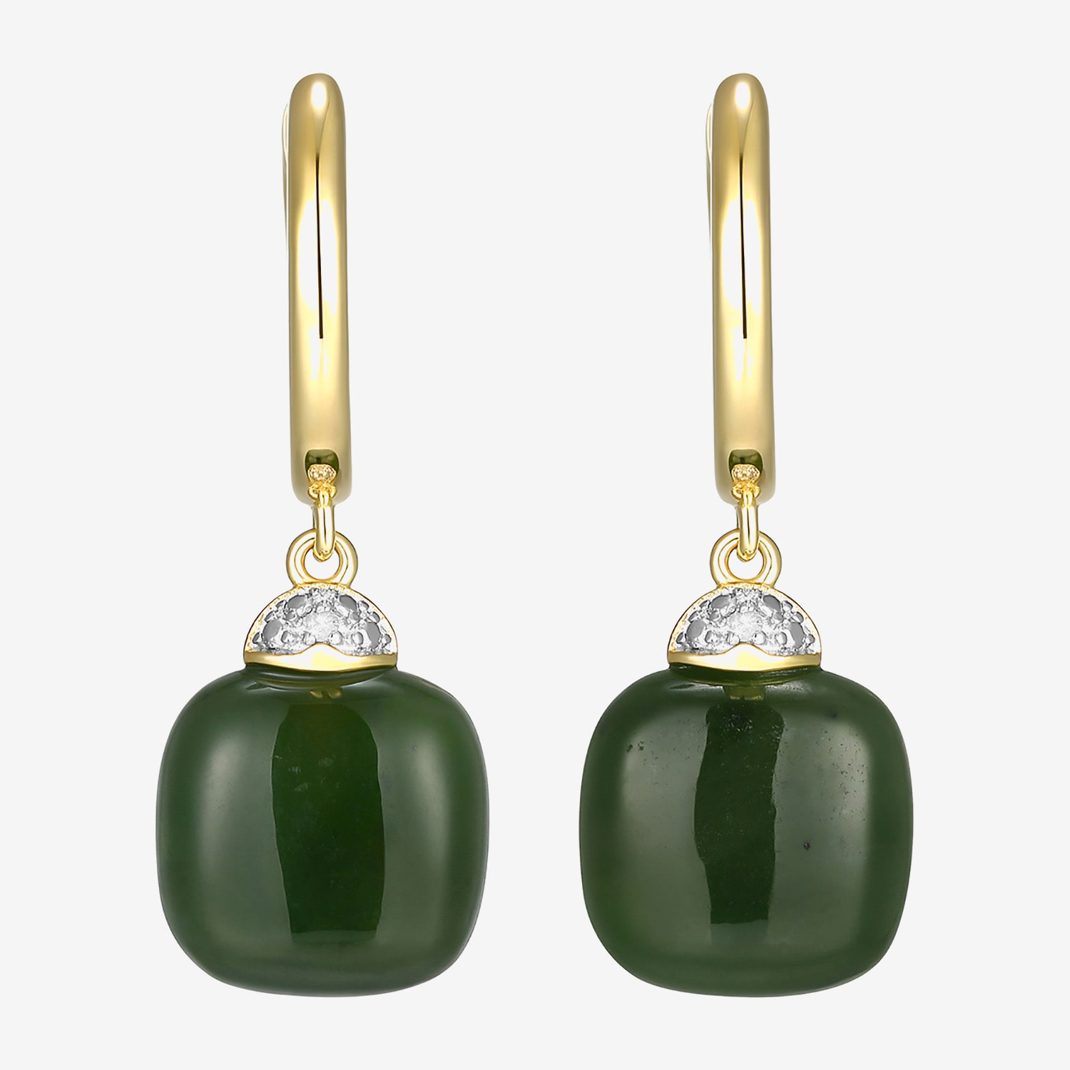 Womens Diamond Accent Genuine Green Jade 18K Gold Over Silver Cushion Drop Earrings
