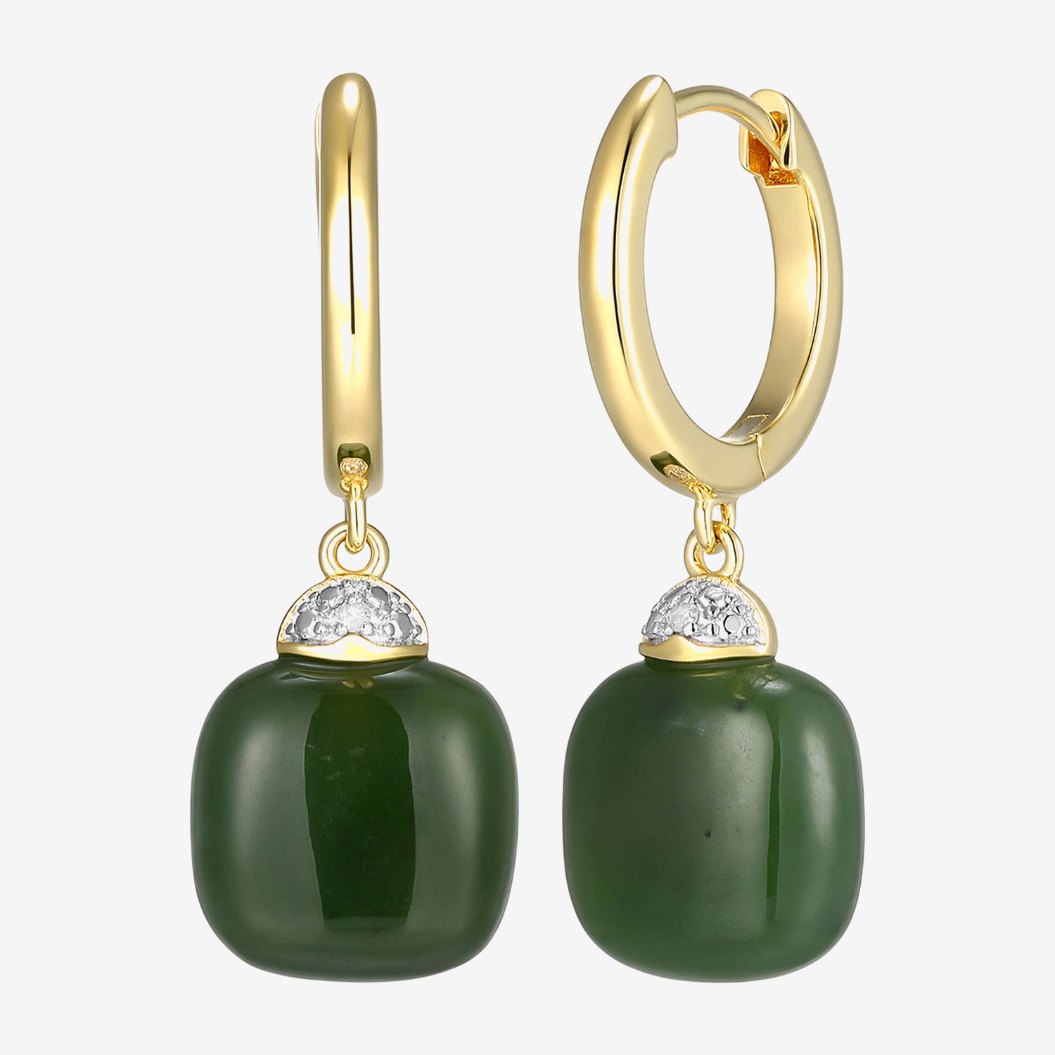 Womens Diamond Accent Genuine Green Jade 18K Gold Over Silver Cushion Drop Earrings