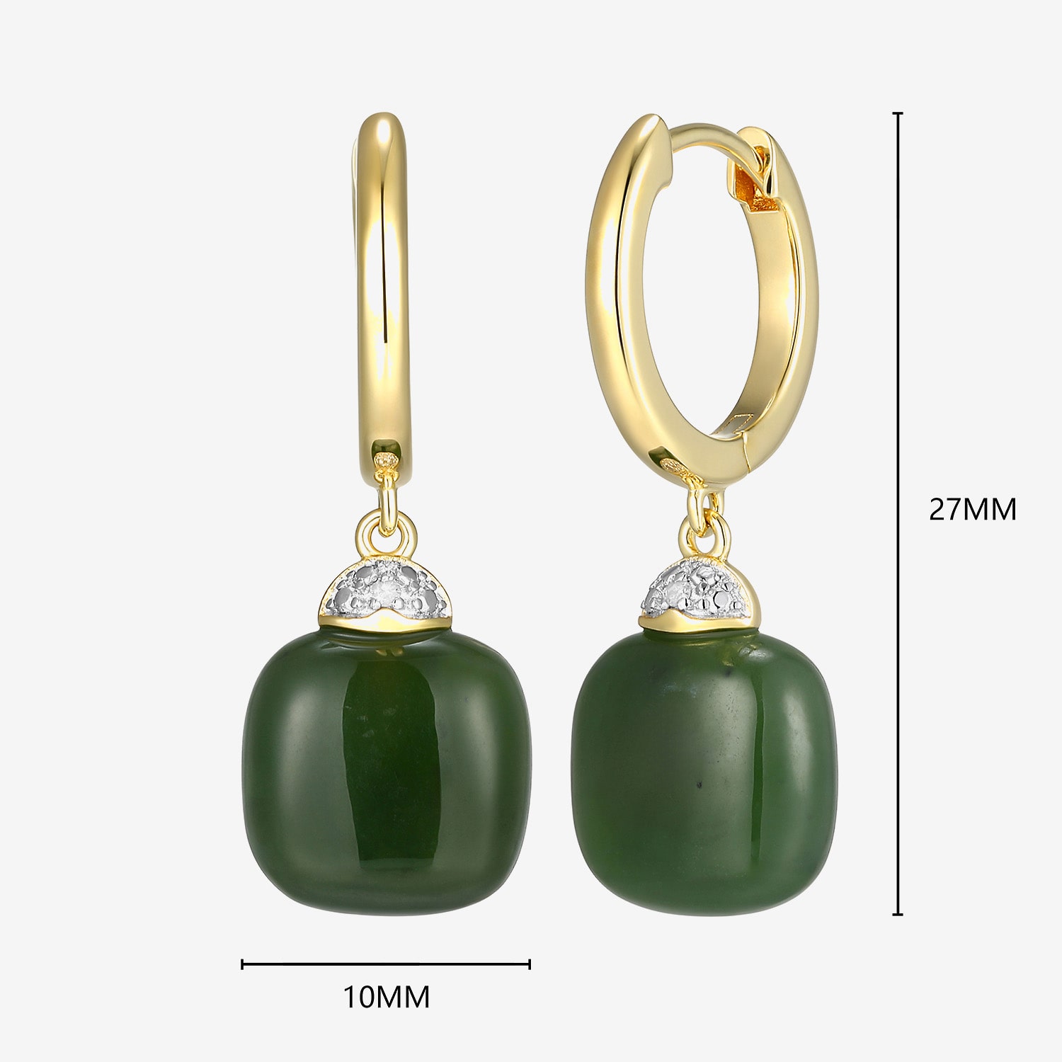 Womens Diamond Accent Genuine Green Jade 18K Gold Over Silver Cushion Drop Earrings