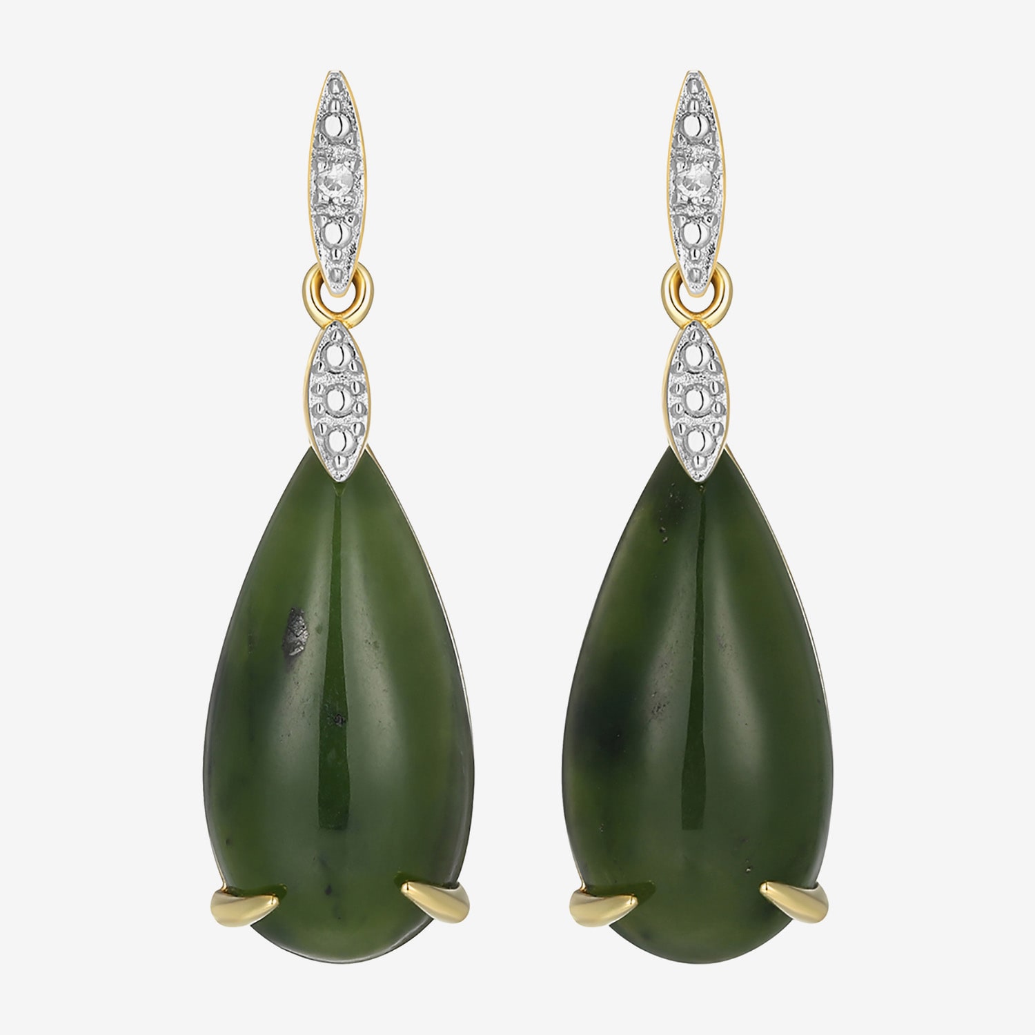 Womens Diamond Accent Genuine Green Jade 18K Gold Over Silver Pear Drop Earrings