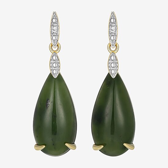 Womens Diamond Accent Genuine Green Jade 18K Gold Over Silver Pear Drop Earrings