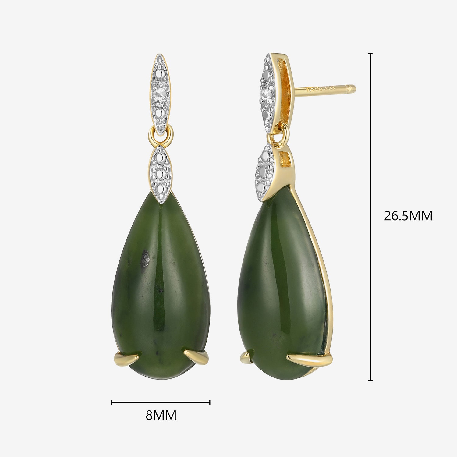Womens Diamond Accent Genuine Green Jade 18K Gold Over Silver Pear Drop Earrings