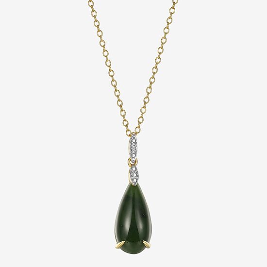 Womens Diamond Accent Genuine Green Jade 18K Gold Over Silver Pear 18 Inch Pendant Necklace