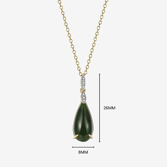 Womens Diamond Accent Genuine Green Jade 18K Gold Over Silver Pear 18 Inch Pendant Necklace