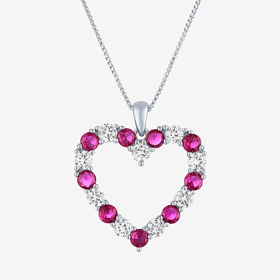 Womens Lab Created Red Ruby Sterling Silver Heart 18 Inch Pendant Necklace
