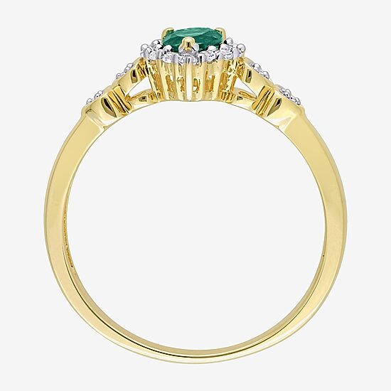 Womens Diamond Accent Lab Created Green Emerald 18K Gold Over Silver Heart Cocktail Ring