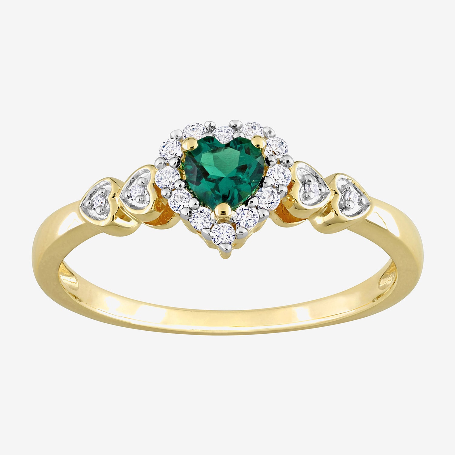 Womens Diamond Accent Lab Created Green Emerald 18K Gold Over Silver Heart Cocktail Ring