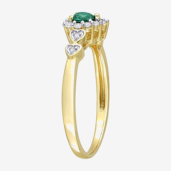 Womens Diamond Accent Lab Created Green Emerald 18K Gold Over Silver Heart Cocktail Ring