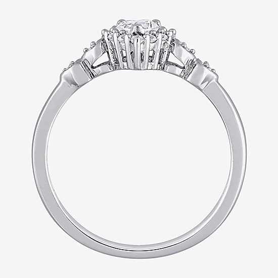 Womens Diamond Accent Lab Created White Sapphire Sterling Silver Heart Cocktail Ring