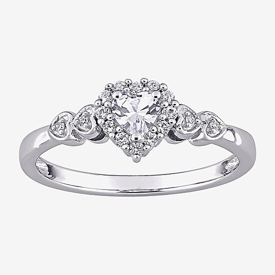 Womens Diamond Accent Lab Created White Sapphire Sterling Silver Heart Cocktail Ring