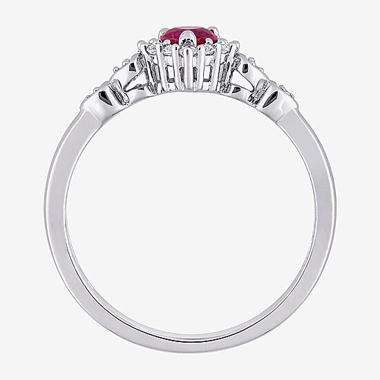 Womens Diamond Accent Lab Created Red Ruby Sterling Silver Heart Cocktail Ring