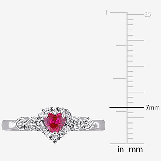 Womens Diamond Accent Lab Created Red Ruby Sterling Silver Heart Cocktail Ring