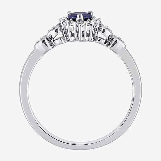 Womens Diamond Accent Lab Created Blue Sapphire Sterling Silver Heart Cocktail Ring