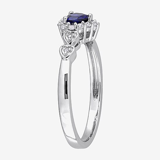Womens Diamond Accent Lab Created Blue Sapphire Sterling Silver Heart Cocktail Ring