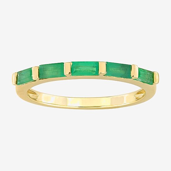 Womens Genuine Green Emerald 10K Gold 5-Stone Band