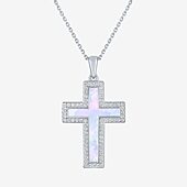 Womens Lab Created White Opal Sterling Silver 18 Inch Pendant Necklace