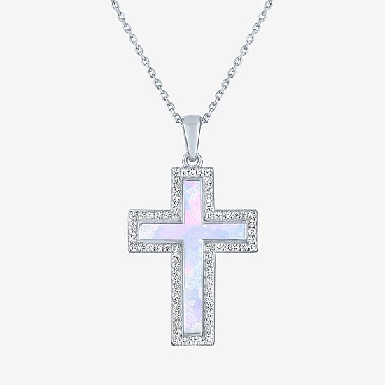 Womens Lab Created White Opal Sterling Silver 18 Inch Pendant Necklace