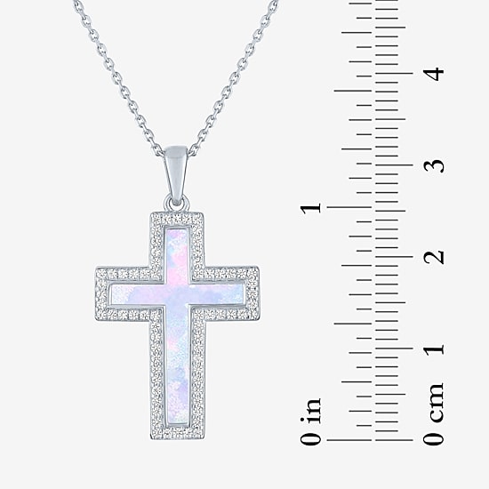 Womens Lab Created White Opal Sterling Silver 18 Inch Pendant Necklace