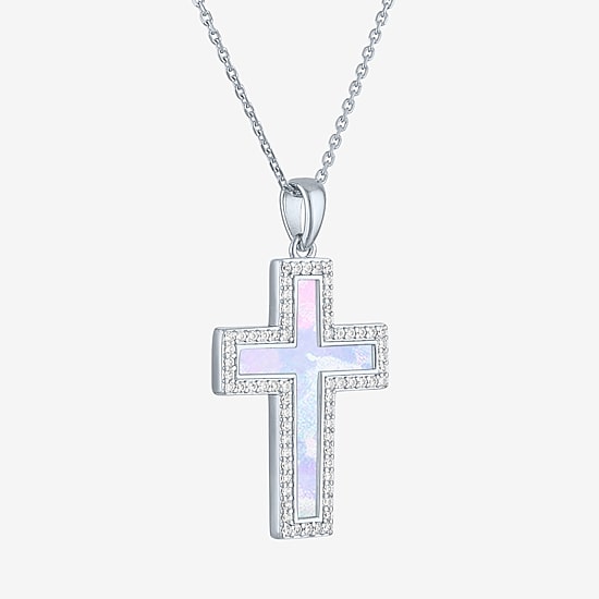 Womens Lab Created White Opal Sterling Silver 18 Inch Pendant Necklace