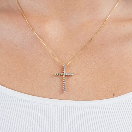 (G / Si2) Womens 1/2 CT. T.W. Lab Grown White Diamond 14K Gold Cross 18 Inch Pendant Necklace