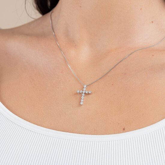 (G / Si2) Womens 1/2 CT. T.W. Lab Grown White Diamond 14K Gold Cross 18 Inch Pendant Necklace