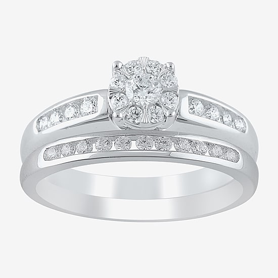 Round 1/2 CT.T.W. Natural Diamond Side Stone Bridal Set in 10K or 14K Gold