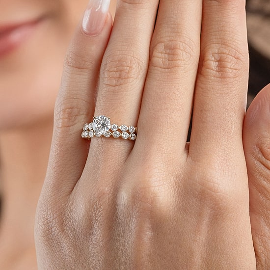 (G / Si2) Womens 2 CT. T.W. Lab Grown White Diamond 10K Gold Round Side Stone Bridal Set