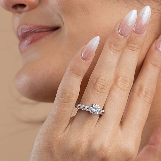 (G / Si2) Womens 2 CT. T.W. Lab Grown White Diamond 10K Gold Round Side Stone Bridal Set