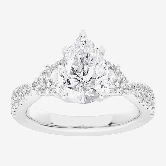 Signature By Modern Bride (G-H / Si1-Si2) Womens 2 3/4 CT. T.W. Lab Grown White Diamond 14K Gold Pear Round Side Stone Engagement Ring