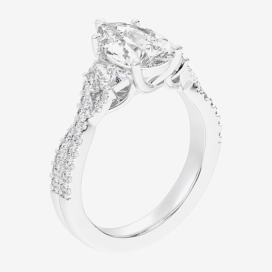 Signature By Modern Bride (G-H / Si1-Si2) Womens 2 3/4 CT. T.W. Lab Grown White Diamond 14K Gold Pear Round Side Stone Engagement Ring
