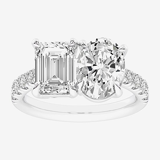 Signature By Modern Bride (G-H / Si1-Si2) Womens 4 3/8 Ct. T.W. Lab Grown White Diamond 14K Gold Oval Side Stone Engagement Ring
