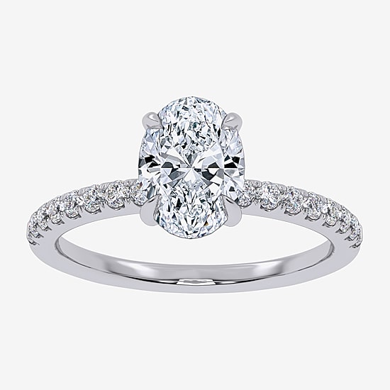 (G-H /  Si1-Si2) Womens 1 CT. T.W. Lab Grown White Diamond 10K Gold Oval Side Stone Engagement Ring