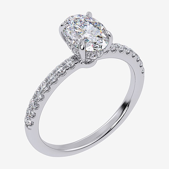 (G-H /  Si1-Si2) Womens 1 CT. T.W. Lab Grown White Diamond 10K Gold Oval Side Stone Engagement Ring