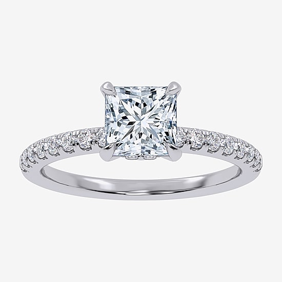 (G-H /  Si1-Si2) Womens 1 CT. T.W. Lab Grown White Diamond 10K Gold Side Stone Engagement Ring