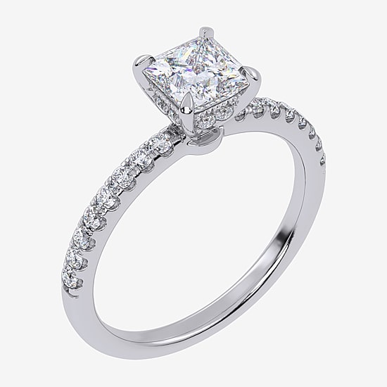 (G-H /  Si1-Si2) Womens 1 CT. T.W. Lab Grown White Diamond 10K Gold Side Stone Engagement Ring