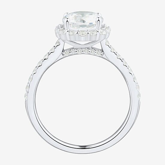 (H-I / Si1-Si2) Womens 2 CT. T.W. Lab Grown White Diamond 10K Gold Round Side Stone Halo Engagement Ring