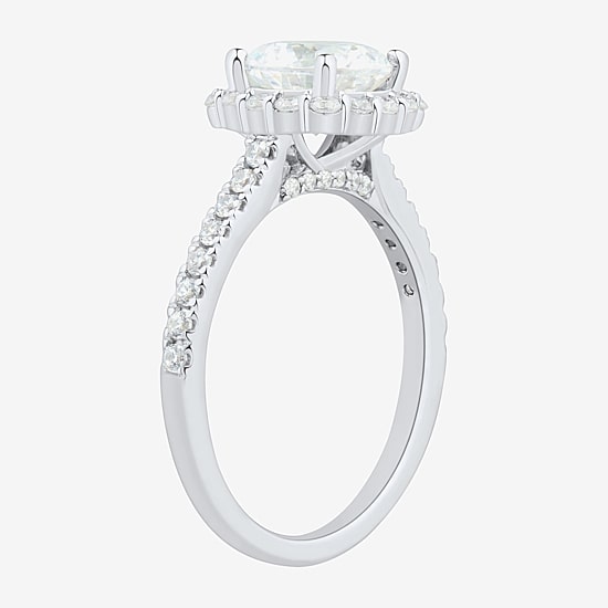 (H-I / Si1-Si2) Womens 2 CT. T.W. Lab Grown White Diamond 10K Gold Round Side Stone Halo Engagement Ring