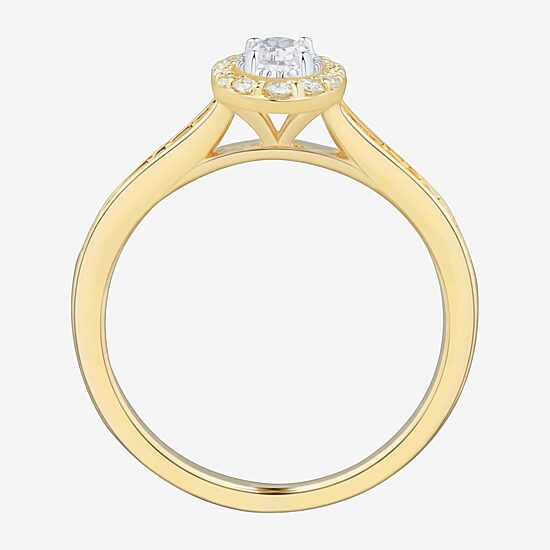 (H-I / Si1-Si2) Womens 1/2 CT. T.W. Lab Grown White Diamond 10K Gold Oval Side Stone Halo Engagement Ring
