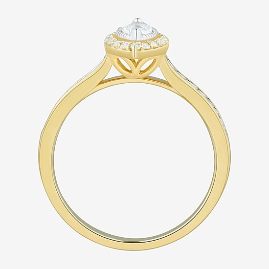 (H-I / Si1-Si2) Womens 1/2 CT. T.W. Lab Grown White Diamond 10K Gold Marquise Side Stone Halo Engagement Ring