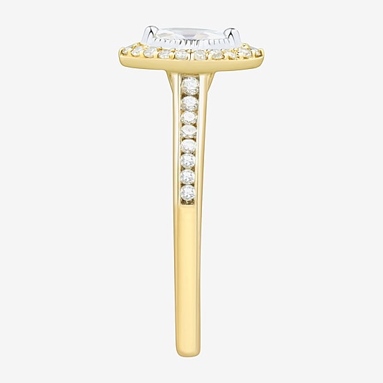 (H-I / Si1-Si2) Womens 1/2 CT. T.W. Lab Grown White Diamond 10K Gold Marquise Side Stone Halo Engagement Ring