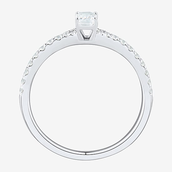 (H-I / Si1-Si2) Womens 1/2 CT. T.W. Lab Grown White Diamond 10K Gold Side Stone Engagement Ring