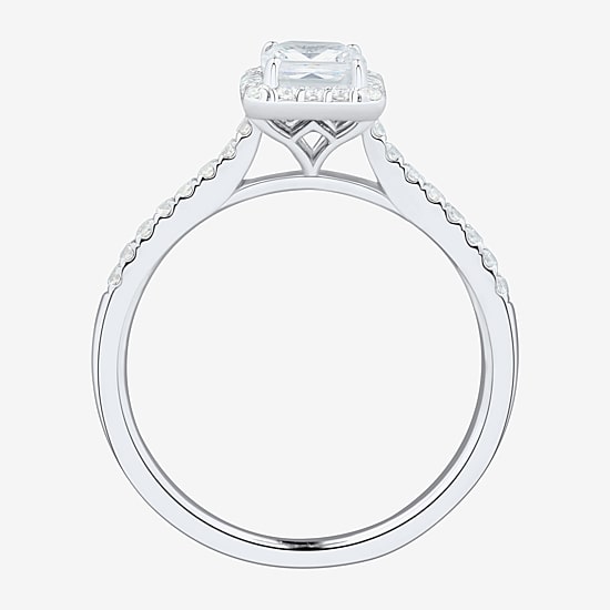 (H-I / Si1-Si2) Womens 1 1/4 CT. T.W. Lab Grown White Diamond 10K Gold Side Stone Halo Engagement Ring
