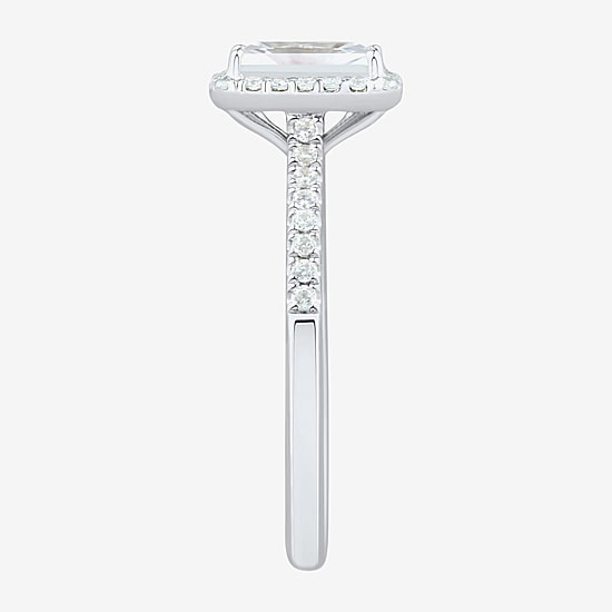 (H-I / Si1-Si2) Womens 1 1/4 CT. T.W. Lab Grown White Diamond 10K Gold Side Stone Halo Engagement Ring