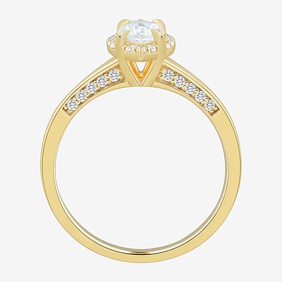 (H-I / Si1-Si2) Womens 1 CT. T.W. Lab Grown White Diamond 10K Gold Marquise Halo Engagement Ring