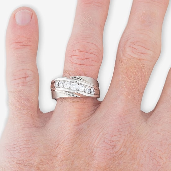 (H-I / I1) Mens 5MM 1 CT. T.W. Lab Grown White Diamond 10K Gold Wedding Band