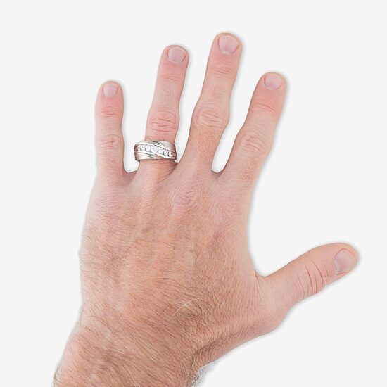 (H-I / I1) Mens 5MM 1 CT. T.W. Lab Grown White Diamond 10K Gold Wedding Band