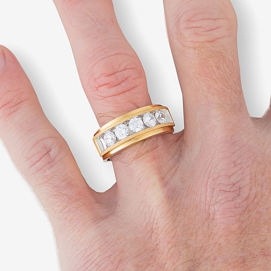 (H-I / I1) Mens 1 1/2 CT. T.W. Lab Grown White Diamond 10K Gold Wedding Band
