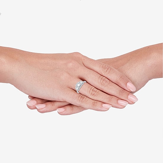 Love Lives Forever (H-I / Si1-Si2) Womens 1 CT. T.W. Lab Grown White Diamond 10K Gold Side Stone 3-Stone Engagement Ring