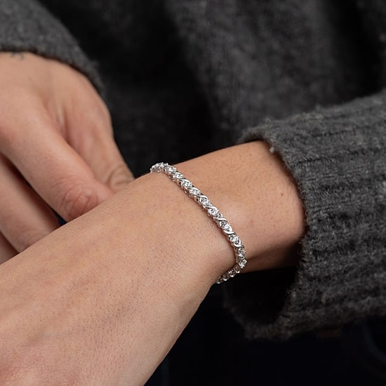 (H / I1) Womens 2 CT. T.W. Lab Grown White Diamond Sterling Silver 7.25 Inch Tennis Bracelet