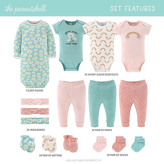 The Peanutshell Carefree Floral Nb-3m Baby Girls 16-pc. Baby Clothing Set